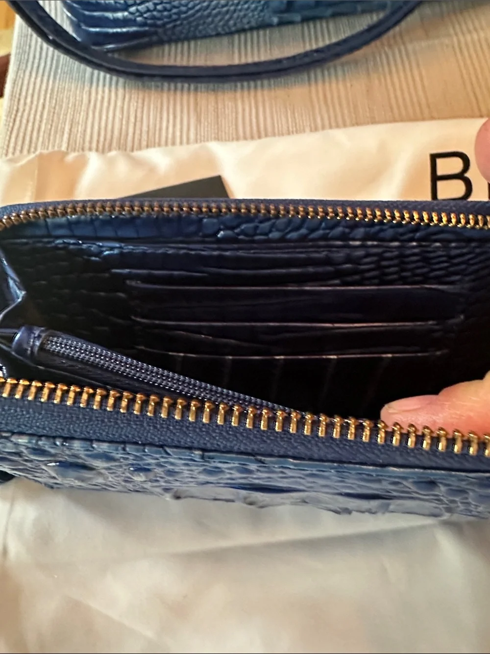 Brahmin large Duxbury blue with silver sheen mixed in  bag&wallet set
